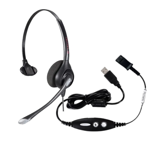 Calltel HW351N Mono-Ear Noise-Cancelling Headset - Quick Disconnect Connector + Calltel Quick Disconnect - USB Sound Card Adapter Cable