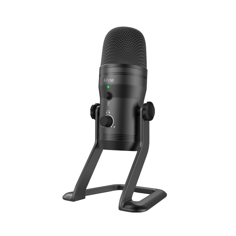 Fifine K690 Cardioid USB Multi-Polar Pattern Condenser Microphone with Stand|Adjustable Volume|Adjustable Pattern|Monitor Output - Black