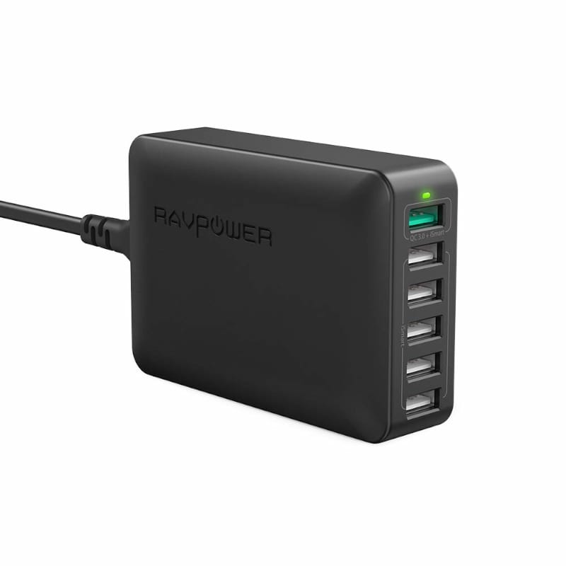 RAVPOWER 6 Port 60W 1xQC3.0|5xUSB Desktop with iSmart Charger - Black